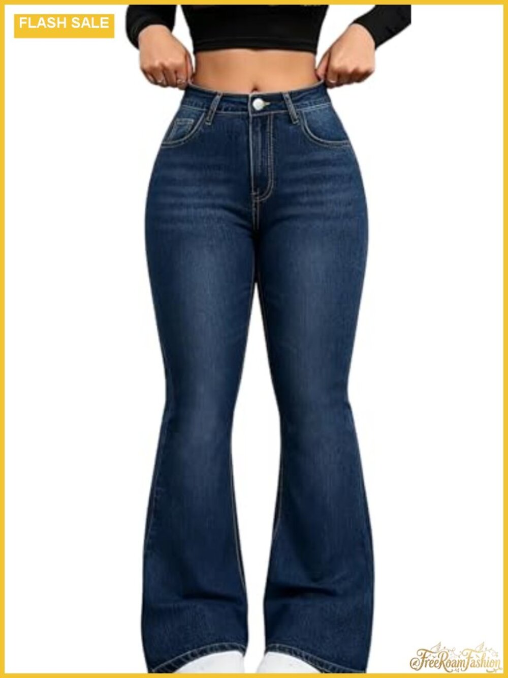 Plus Size High Waisted Flared Jeans Curvy Fit Super Stretch Denim